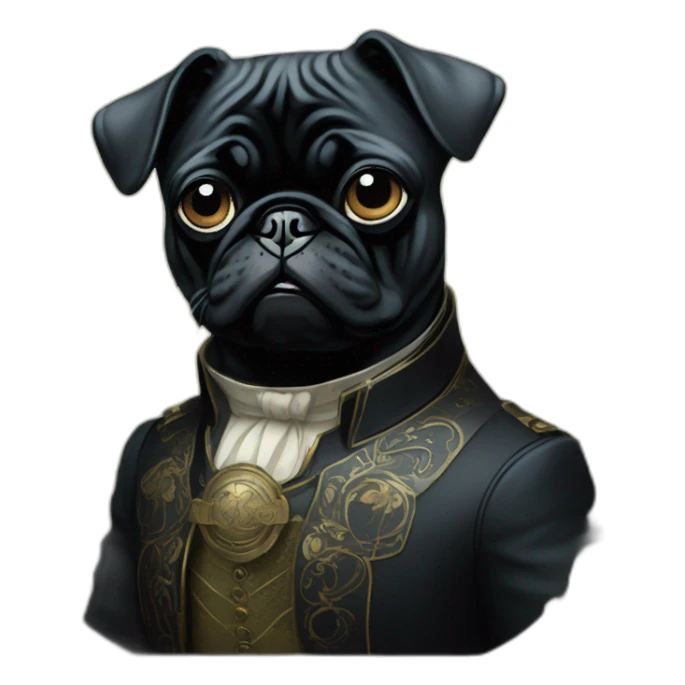 A cyberpunk black pug in Art Nouveau style during 1910 sticker