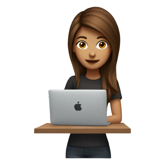 a female graphic designer, with brown hair, working with a macbook, creative tasks sticker