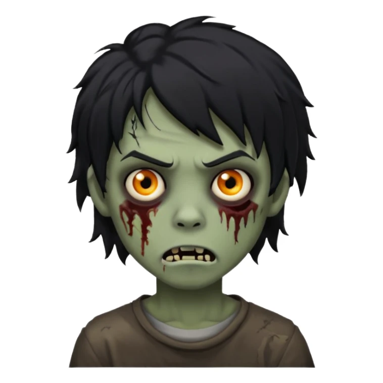 Boy, zombie, black hair, medium long and wavy, emo, shaggy, dark, spooky, creepy expression sticker