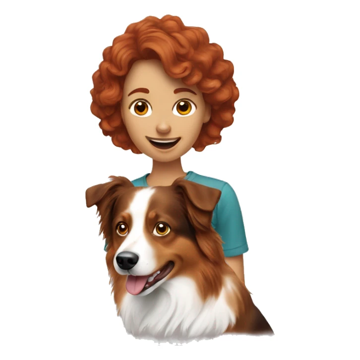 Create an emoji with a redheaded woman and a 2 miniature Australian shepherd dog sticker