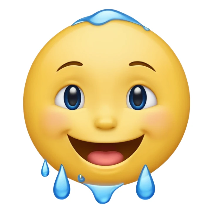 Emoji, yellow round laughing face, blue tears of joy on it  sticker