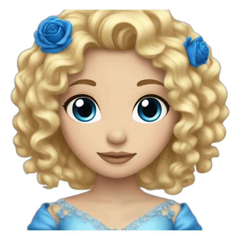 princess curly blonde hair holding a blue rose sticker