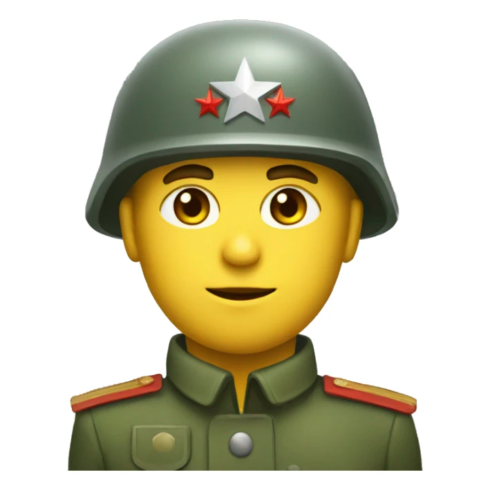 ussr soldier serious with military helmet with red star sticker