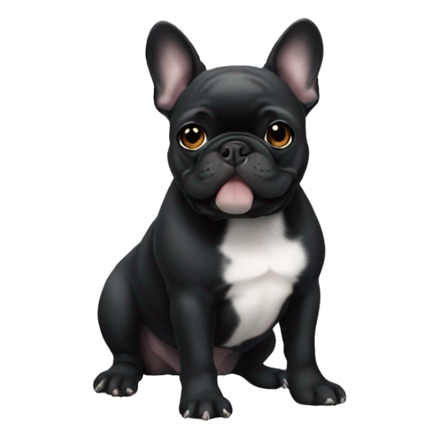 Black French bulldog with white chin sticker