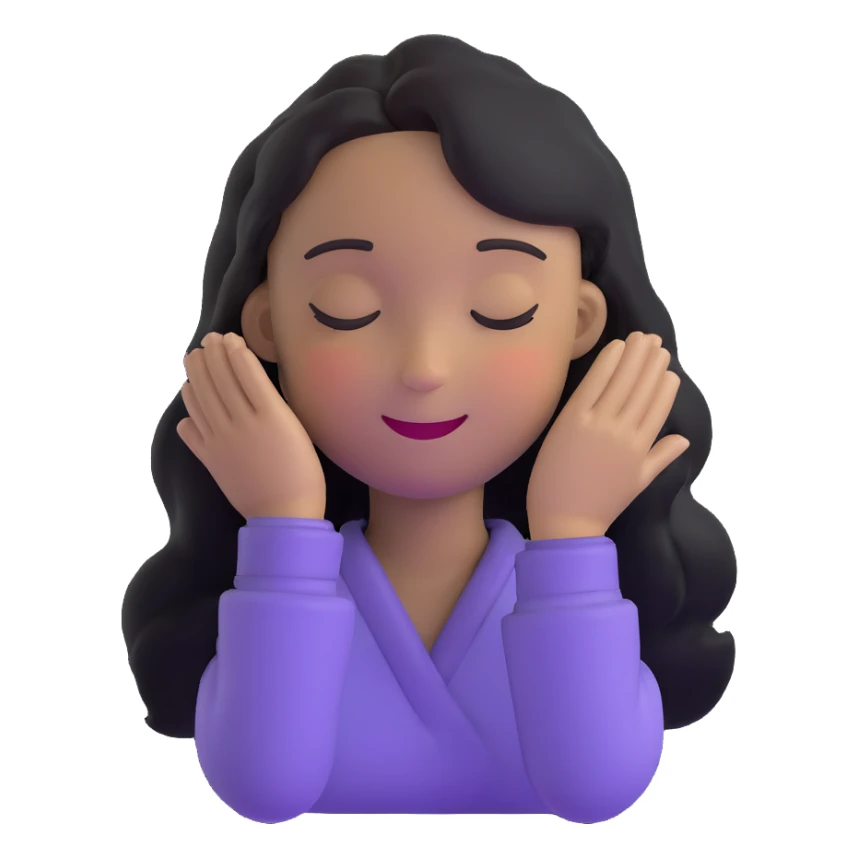 person with eyes closed smiling feeling a refreshing breeze with hair gently flowing sticker