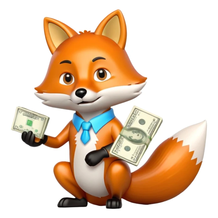 a 3d financial fox low on cash sticker