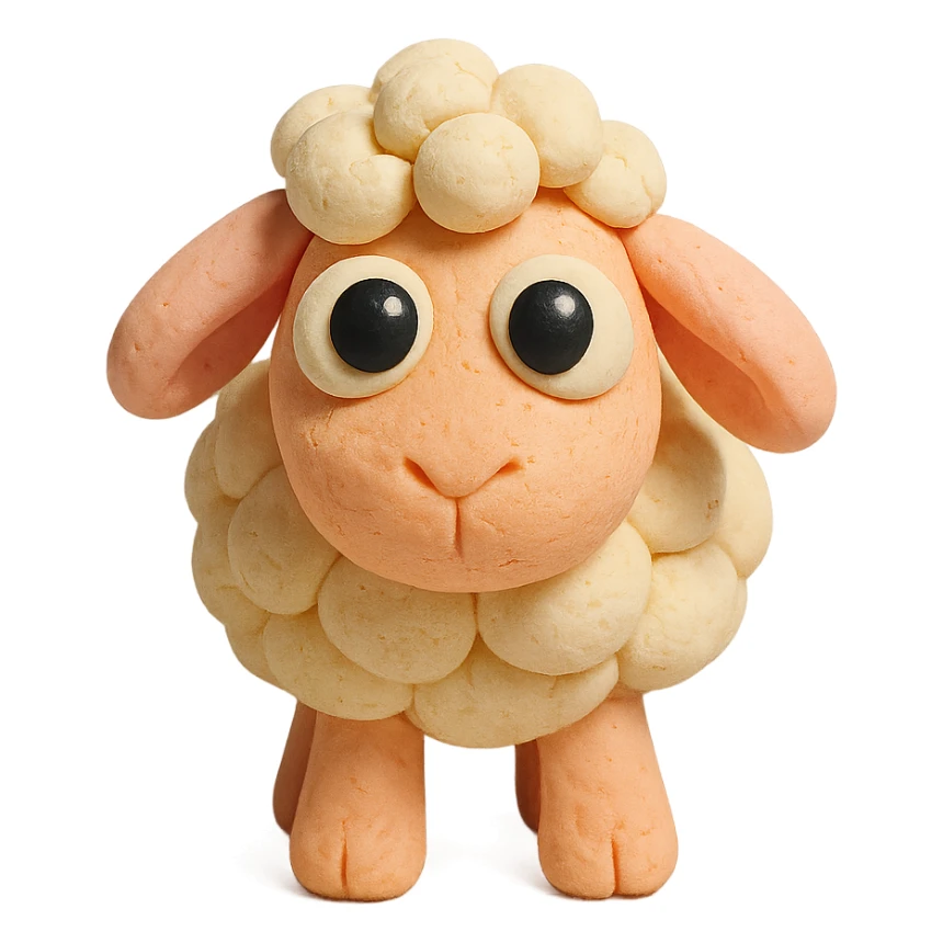 cute sheep with big eyes, soft pastel colors, hand-molded details, claymation style sticker