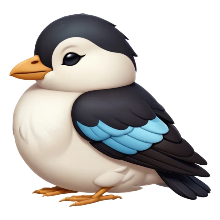 Meme-Worthy Cute Sleeping Magpie Portrait Emoji, Head resting peacefully with a contented smile, showcasing a sleek, elegant form with eyes gently closed in serene slumber and glossy, contrasting plumage, Simplified yet adorably endearing features, highly detailed, glowing with a soft, drowsy urban light, high shine, relaxed and utterly lovable, stylized with an air of playful laziness, soft glowing outline, capturing the essence of a sleeping magpie that feels destined to become the next viral icon of adorable rest! sticker
