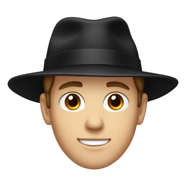 white young man with brown hair and black hat sticker