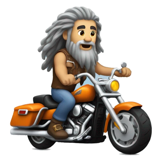 Caveman with long gray hair and a goatee riding a Harley Davidson motorcycle  sticker