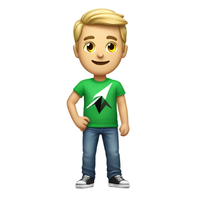 A guy wearing a t-shirt that says "the bomb" with an arrow pointing up sticker