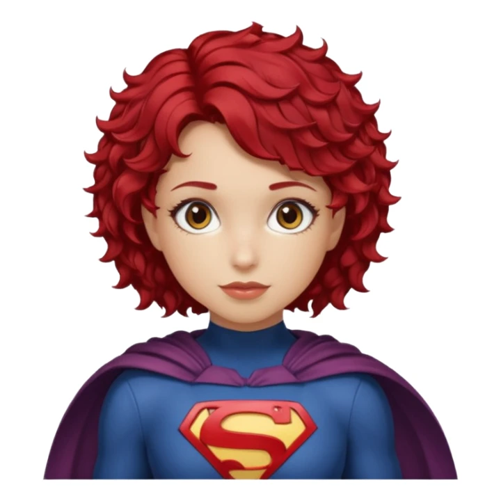 girl with short curly cherry red hair. Brown eyes. Superhero sticker