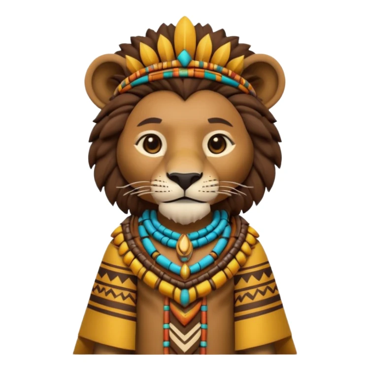 a-3d-cartoon-african-lion-from-the-1800s-wearing-traditional-african-tribal-clothing,-calm-expression,-natural-background,-memoji-style-realism. sticker