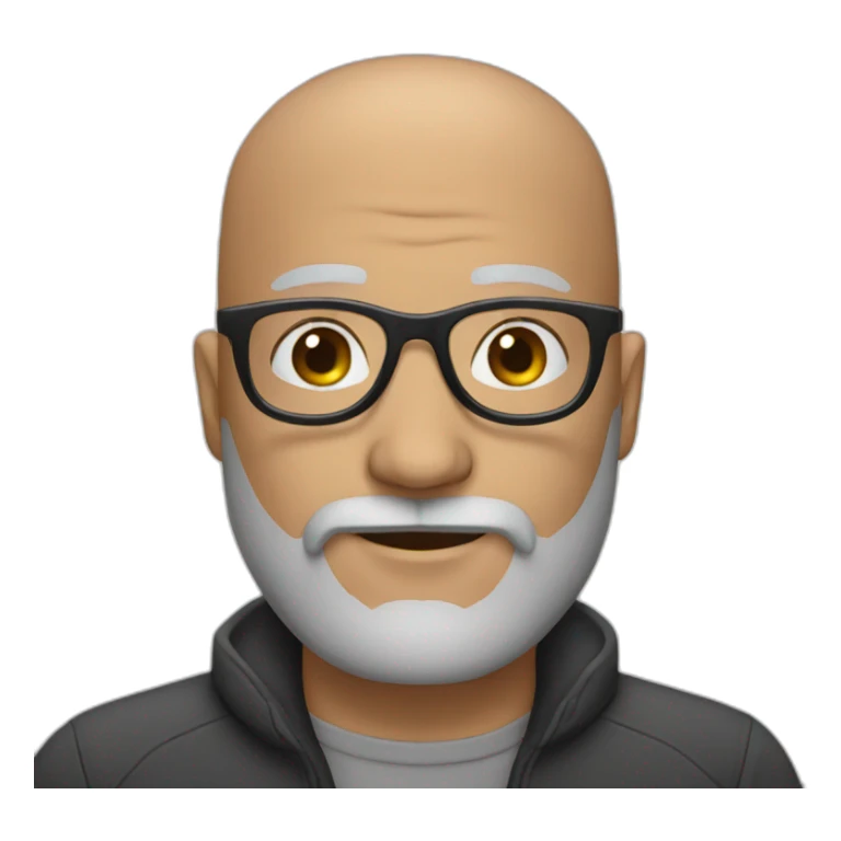 a bald man with a black and grey beard and black glasses sticker