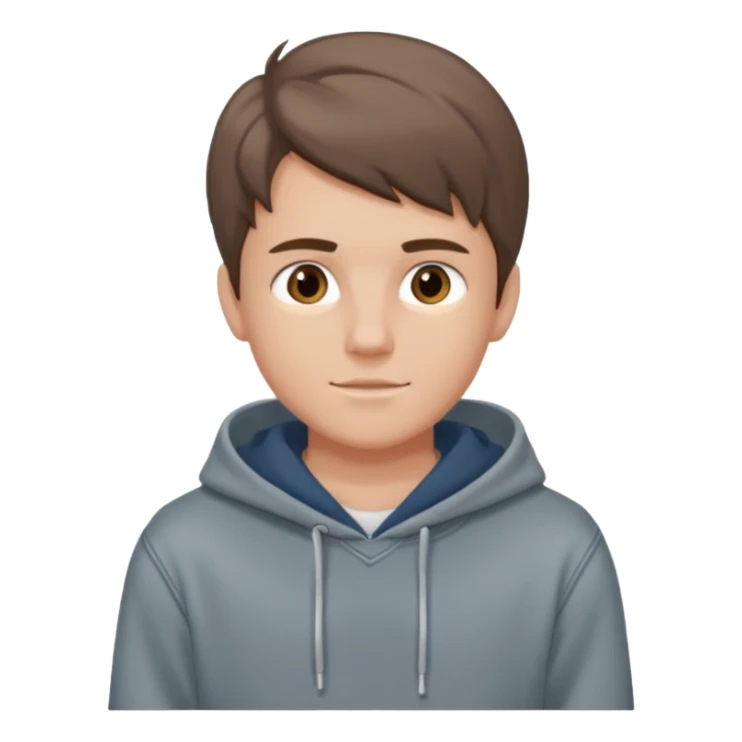 Handsome boy (fair-skinned) who has dressed up. He is wearing jeans and a gray hoodie, with a middle part hairstyle, and his hair color is brown. sticker