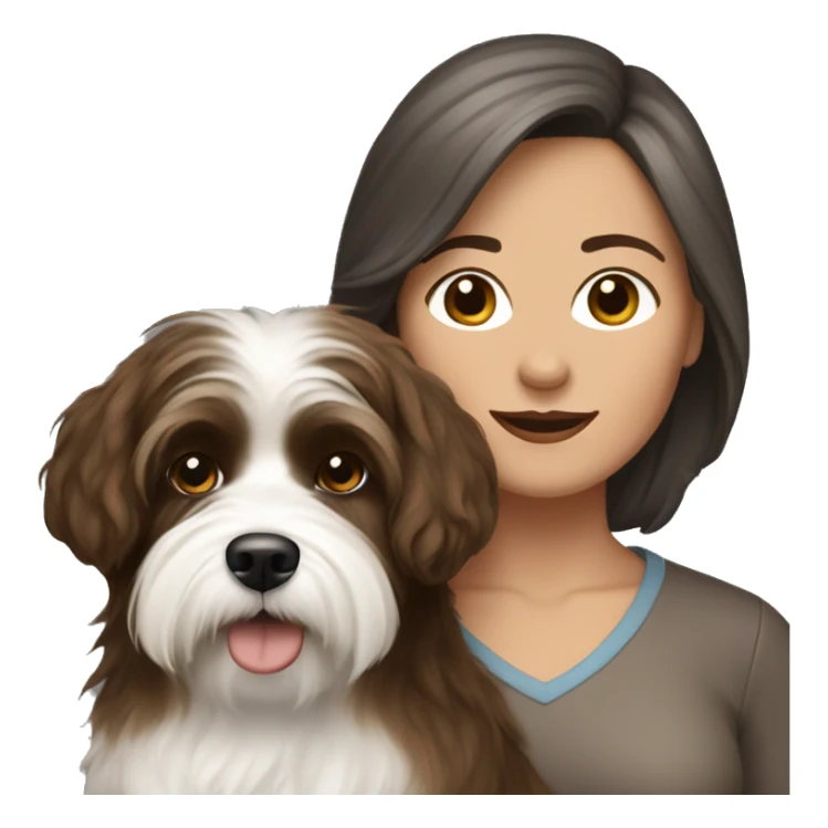TAN middle aged woman with brown hair, with black and white havanese dog sticker