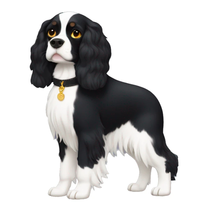 Small completely black king spaniel with black fur on his whole face and white fur on chest sticker
