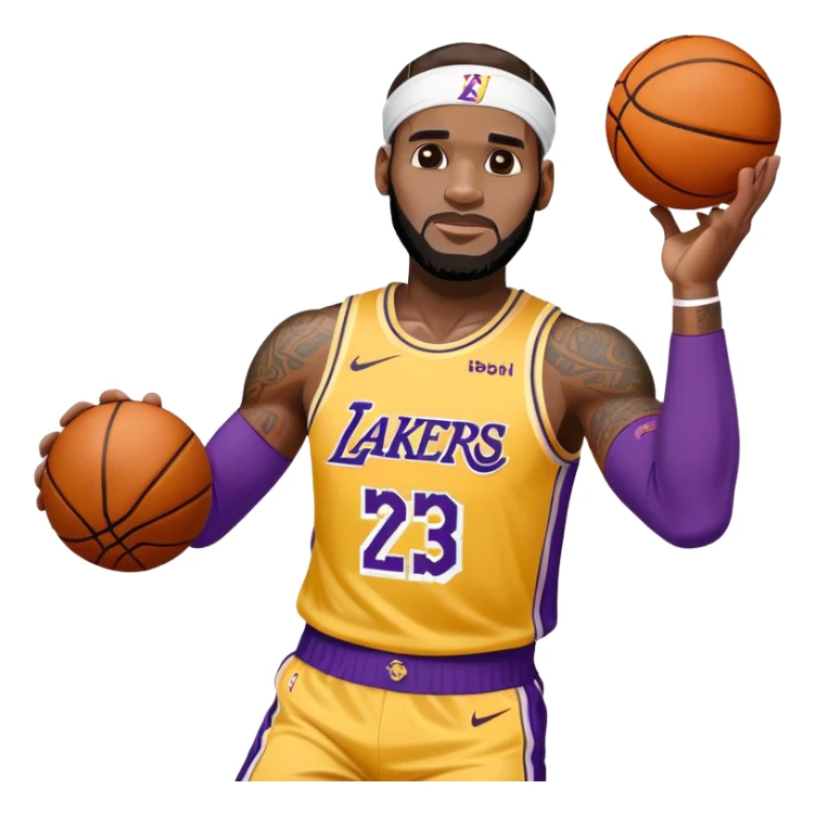 Basketball player LeBron James with headband, Lakers jersey #23, dunking sticker