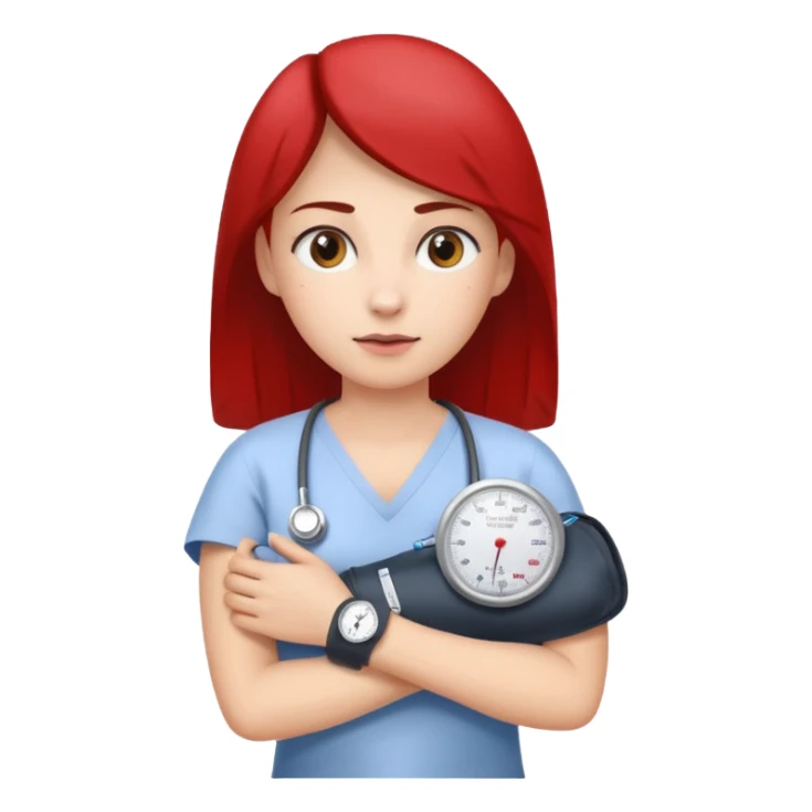 blood pressure cuff wrapped around upper arm with dial reading female patirent sticker