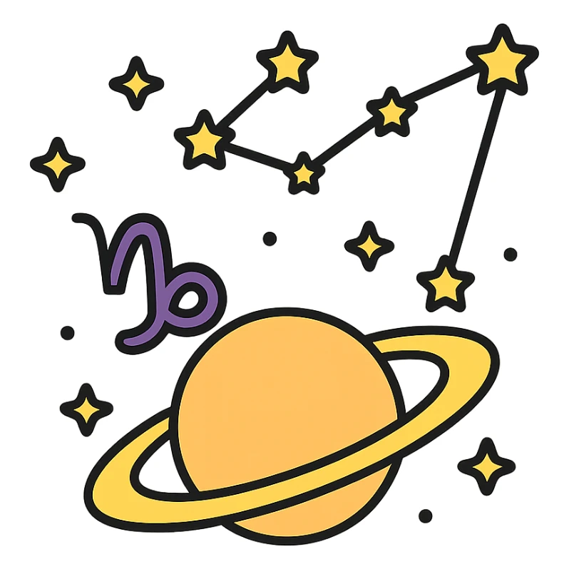 Capricorn constellation with Saturn planet, magical and clean icon sticker