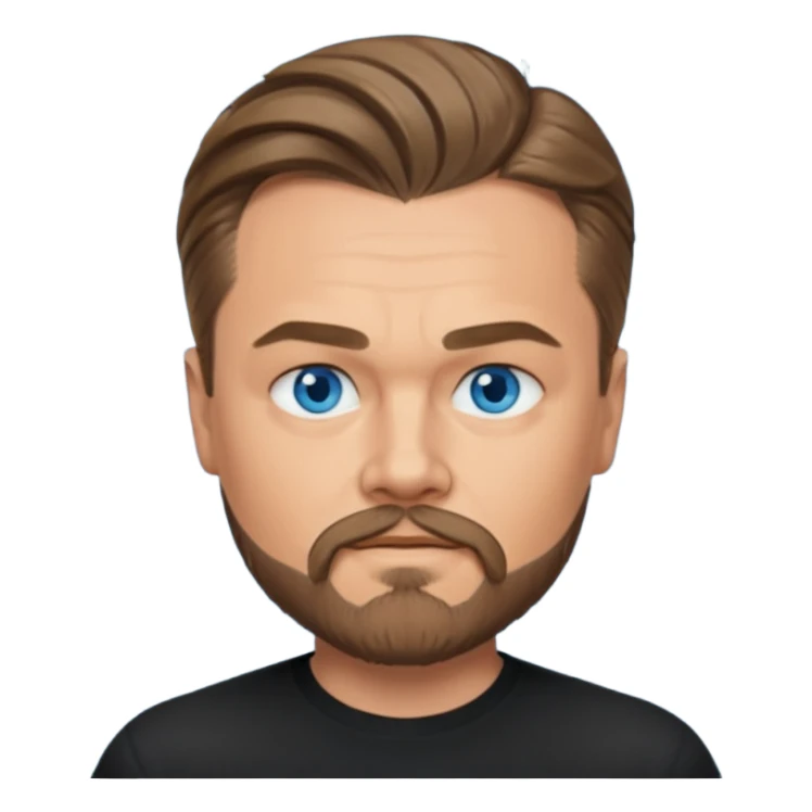 a good looking like leonardo di caprio blue eyes, beard, mustache, a black shirt, green not blue eyes, hair tied to the back sticker