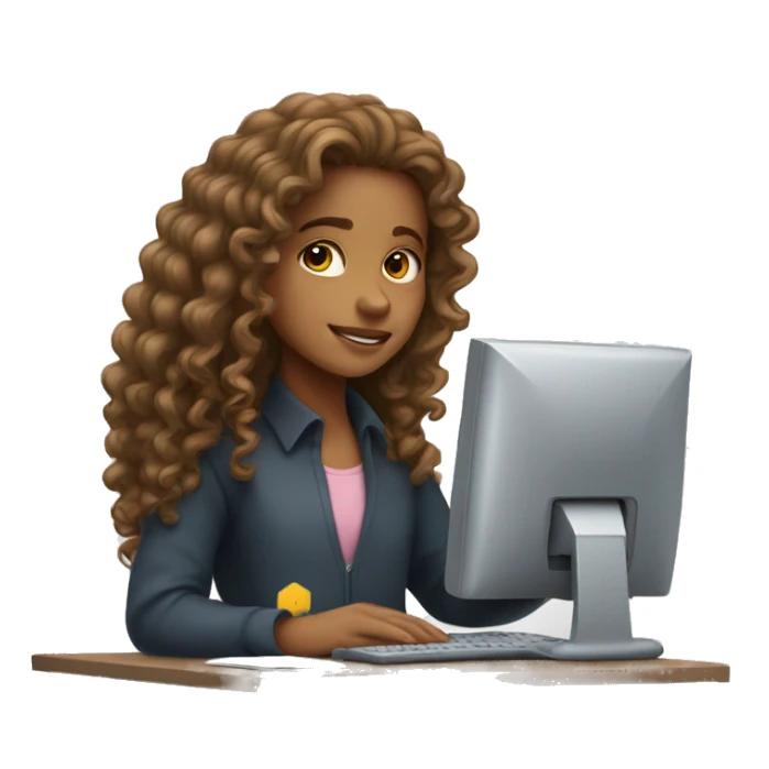 Cute girl with long curly hair majoring computer science. sticker