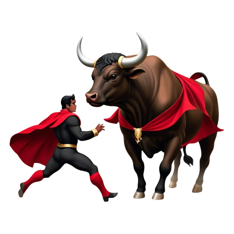 ​Cinematic Realistic black charging bull, against a matador depicted in a flowing red cape, captured in the dramatic moment of confronting a charging bull in a traditional bullring, rendered with dynamic motion and dramatic lighting that encapsulates the intensity and artistry of the spectacle, sticker