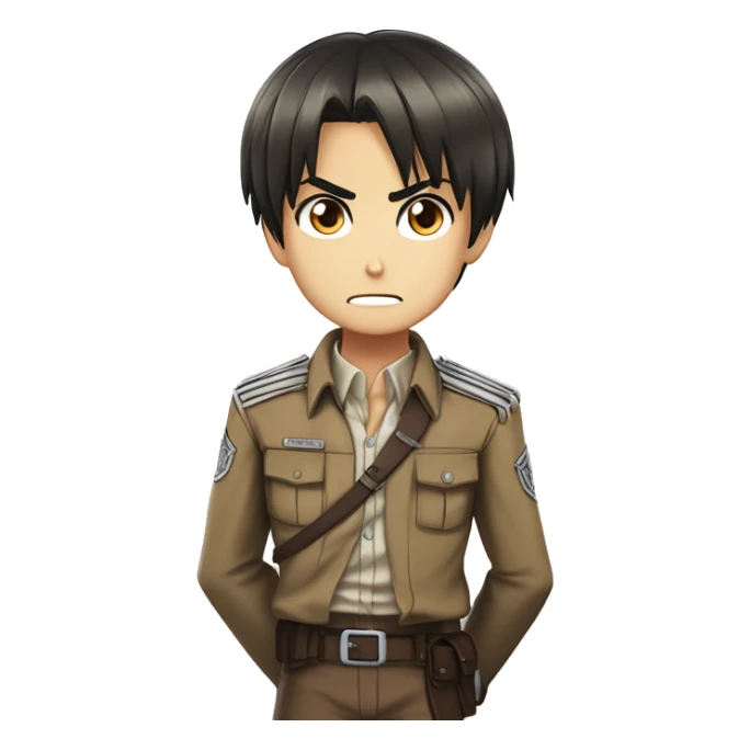 Eren Yeager from Attack on Titan Season 3, with sharp eyes, shorter hair, and Survey Corps uniform, wearing a confident smirk to show his fierce and rebellious spirit sticker