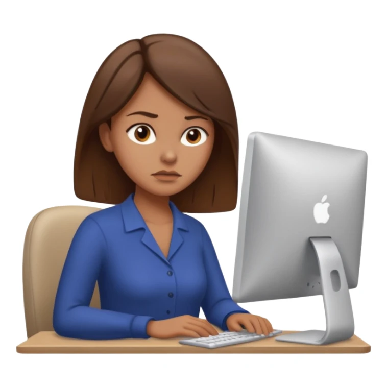 Uma mulher de cabelo castanho que é professora e um pouco brava a trabalhar no computador sem usar óculos sticker