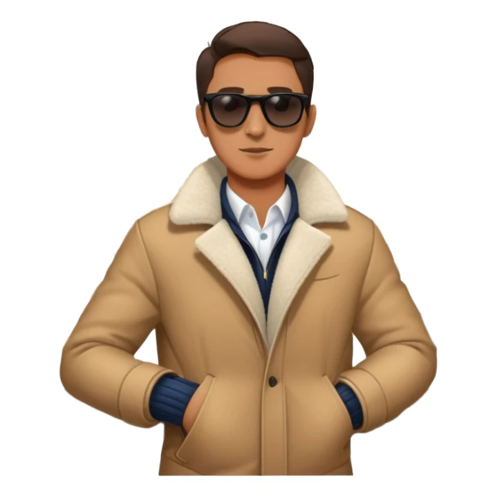 guy on balcony in winter with open jacket and sunglasses sticker
