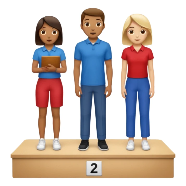 show people on podium in first, second and third place.  The podium should be labled 2, 1, 3.  The middle position should only have the number 1.  the people should be dressed causally in regular clothes sticker