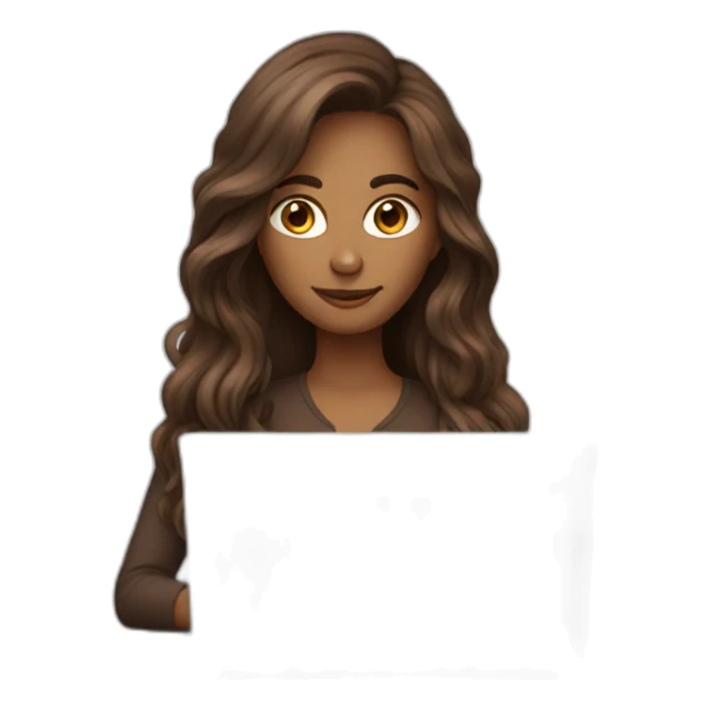 brown long hair lady in front of laptop sticker