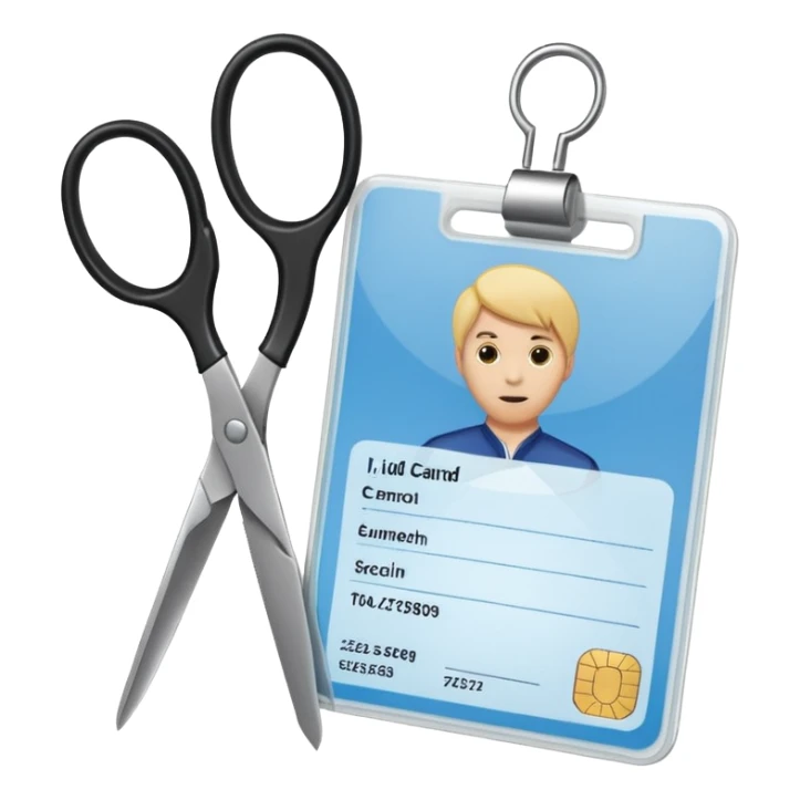Scissors cutting an ID card in 2 parts.hyper realistic sticker