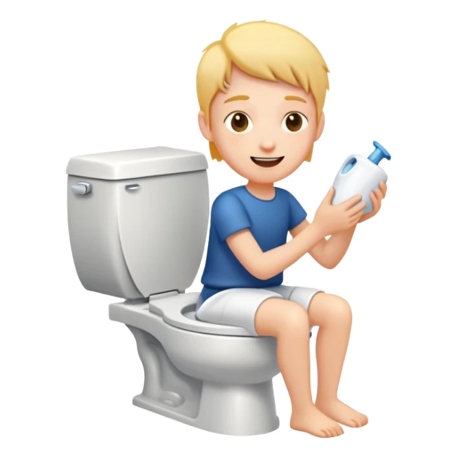 person flushing a toilet, simple and clear, cheerful expression sticker