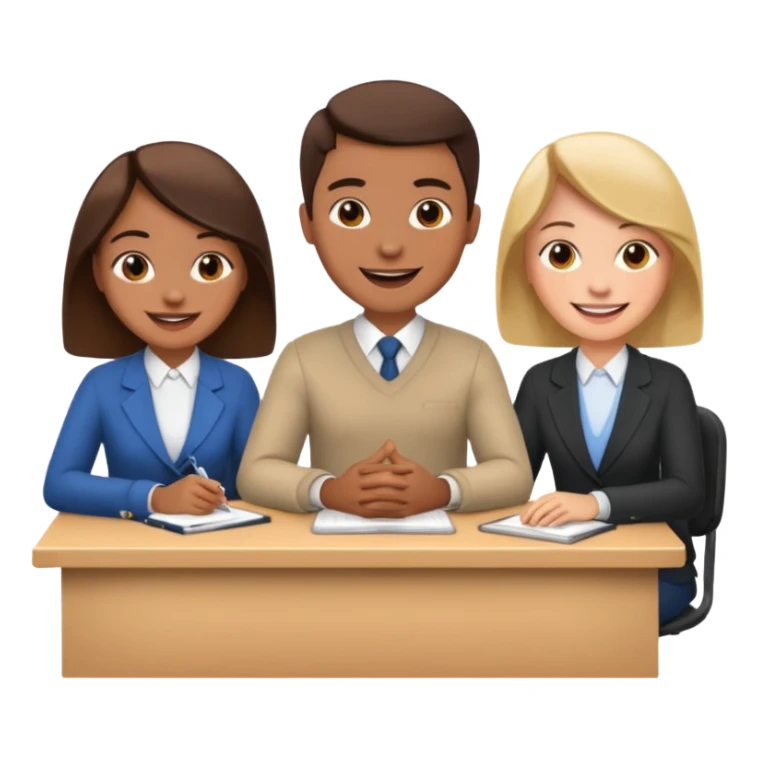 3 personas paradas. conversando sentadas cada una en su escritorio sticker