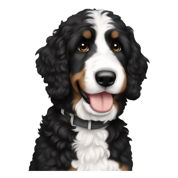 tall black and white f1 bernedoodle no brown sticker