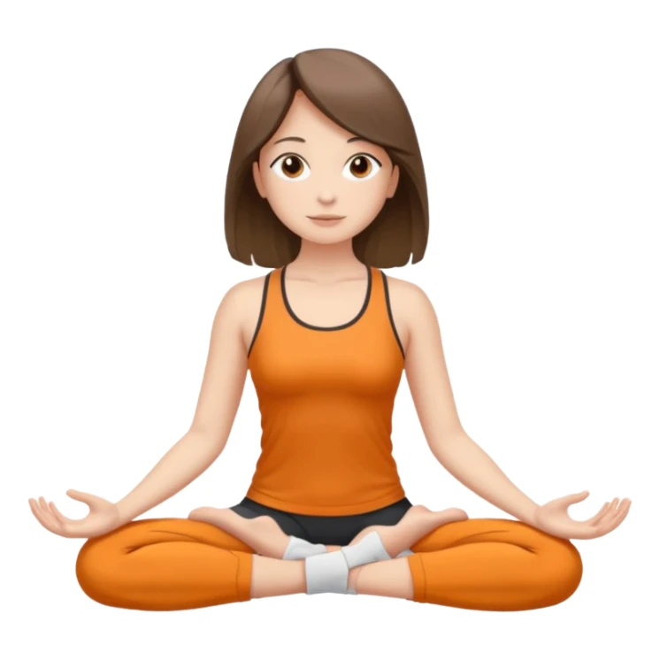 This same girl is sitting in a lotus position, with valley-length hair, wearing sportswear, with fair skin, brown eyes, and normal body proportions. sticker
