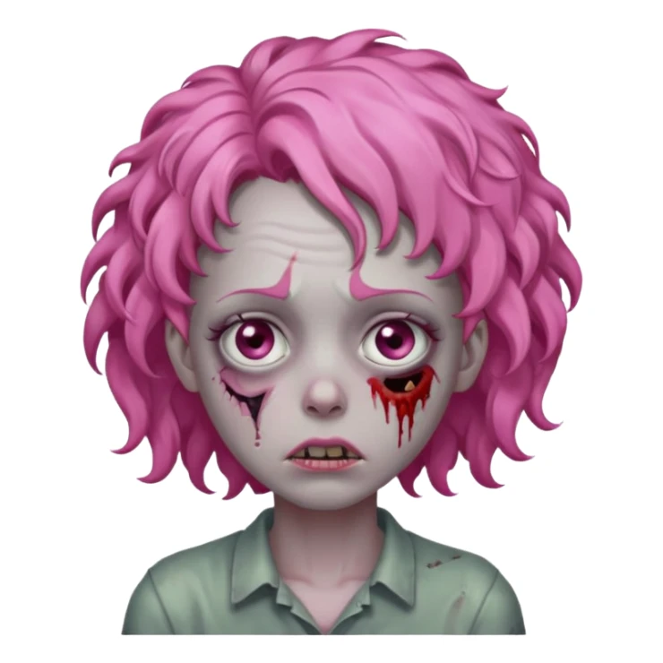 Sad zoombie curly pink hair sticker