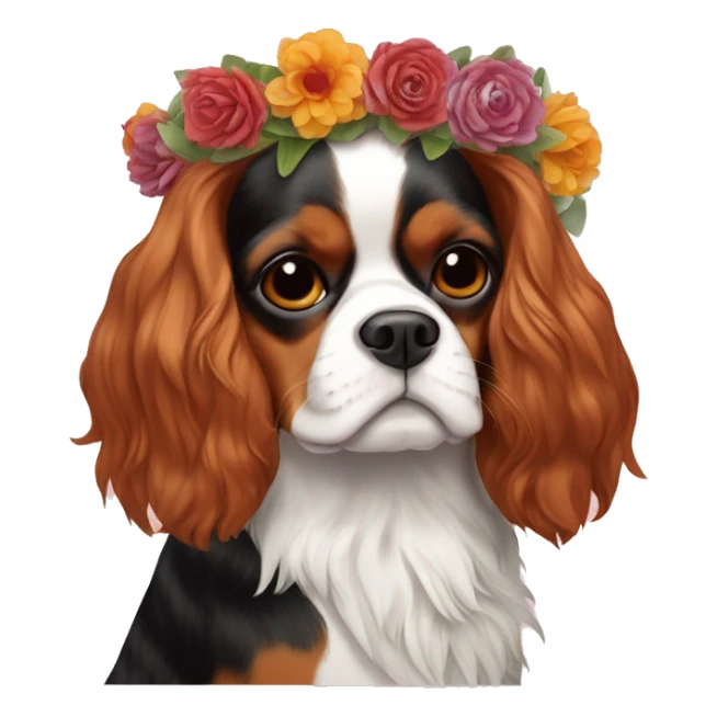Give a flower crown to a cavalier king charles like frida kahlo sticker