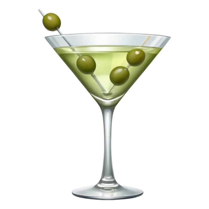 martini with 3 green khaki olives all stuck at the same 1 stick and same size . liquid should be a clear color like water kinda  sticker