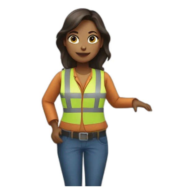 woman worker standing next to a water pipeline sticker