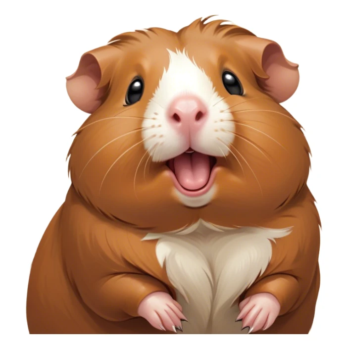Cinematic Cute Yawning Brown Guinea Pig Portrait Emoji, Head tilted slightly with a dramatic, wide-open yawn, revealing a soft brown coat and tiny, droopy ears, round dark eyes barely open in drowsy contentment, Simplified yet irresistibly adorable features, highly detailed, glowing with a soft, cozy glow, high shine, relaxed yet expressive, stylized with a touch of whimsy, bright and endearing, soft glowing outline, capturing the essence of a sleepy yet affectionate guinea pig, so drowsy it feels like it could stretch out of the screen and curl up for a nap! sticker