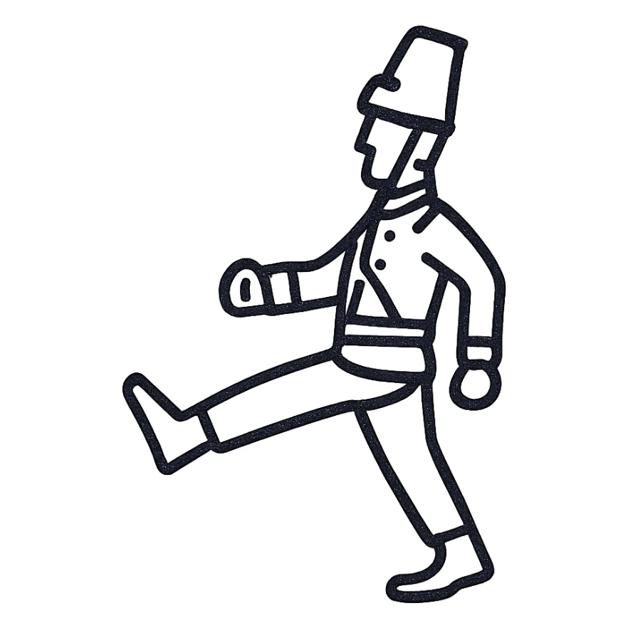 black outline of Korean soldier marching, no fill, hand drawn style sticker
