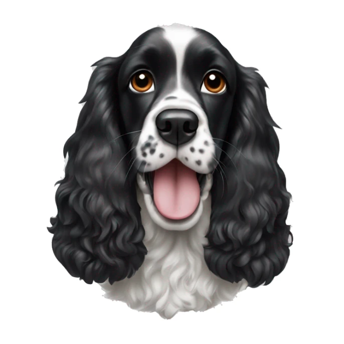 black and white english cocker spaniel with nose spots and open mouth sticker