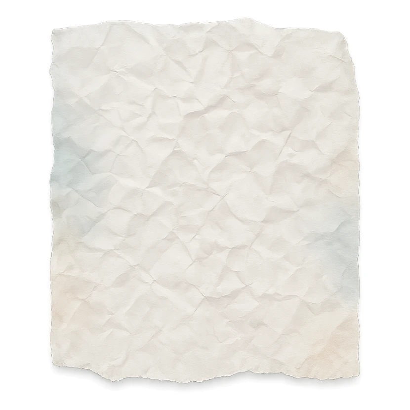 crumpled paper torn edge with faded watercolor shadows, transparent background, no face, no hands, no legs, no characters sticker