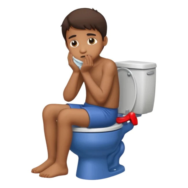 a brown boy sitting on a toilet with strained face sticker