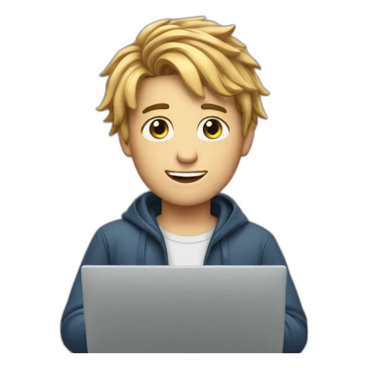 CERLY HAIR BOY WITH LAPTOP sticker