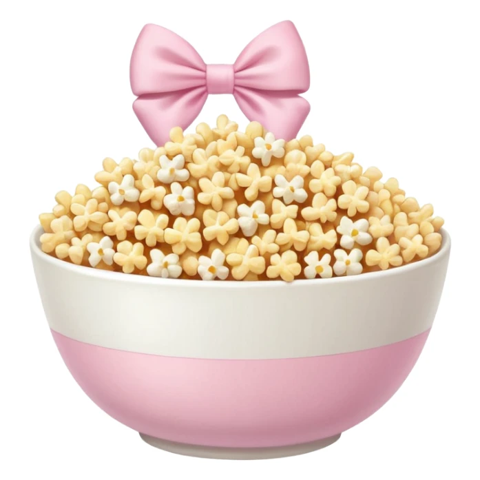 popcorn soft texture in white bowl with pink pastel bow sticker