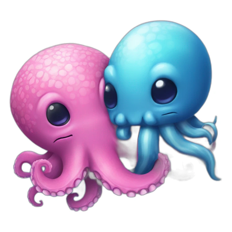 an adorable blue kraken hugging another pink kraken  adorable sticker
