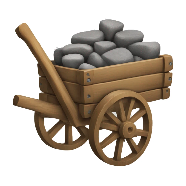 a cart with wooden square wheels with stones inside sticker